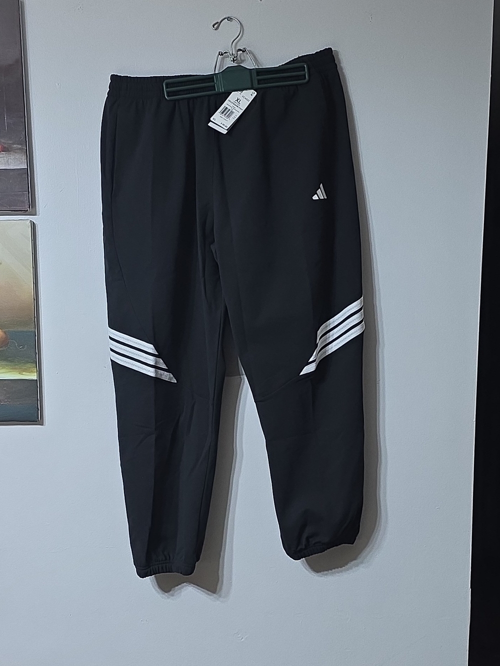 Adidas Men's Black Athletic Track Pants with White Stripe Details